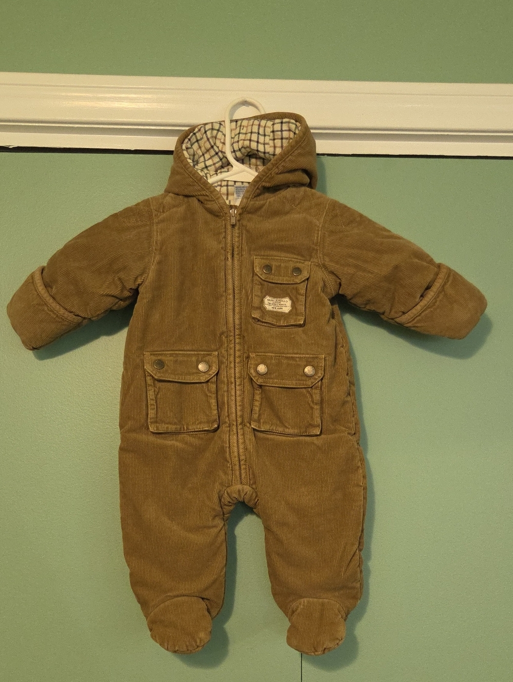 Ralph Lauren Tan Corduroy Hooded One-Piece Winter Size 6m